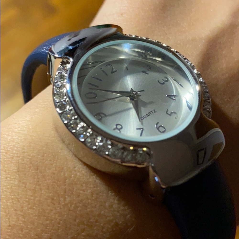 Navy Diamond Faced Watch